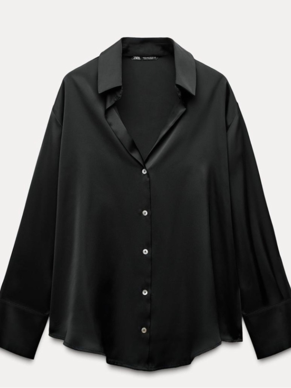 Zara Black Satin Button-Down Shirt